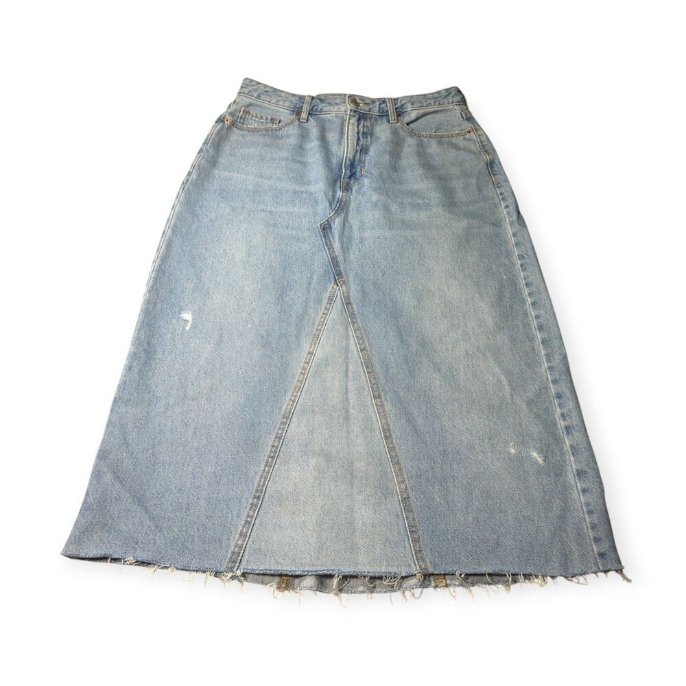 Old Navy Higher High-Waisted Jean Maxi Skirt Light-Wash Cut-Off Size 10 Blue VTG